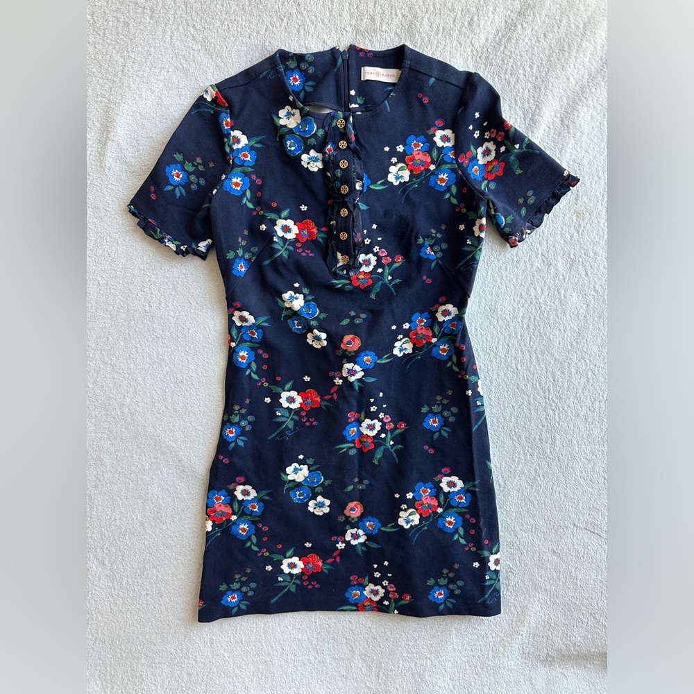 Tory Burch Miranda Short-Sleeve Pansy Bouquet‎ Ponte Shirtdress Small - Picture 3 of 10